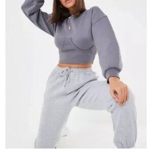 Missguided Tall Corset Grey Cropped Sweatshirt.